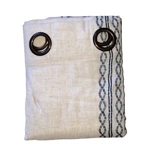 1 Pair Of Lazzy Linen Blend Blue On Beige Grommet Curtains 95” Length